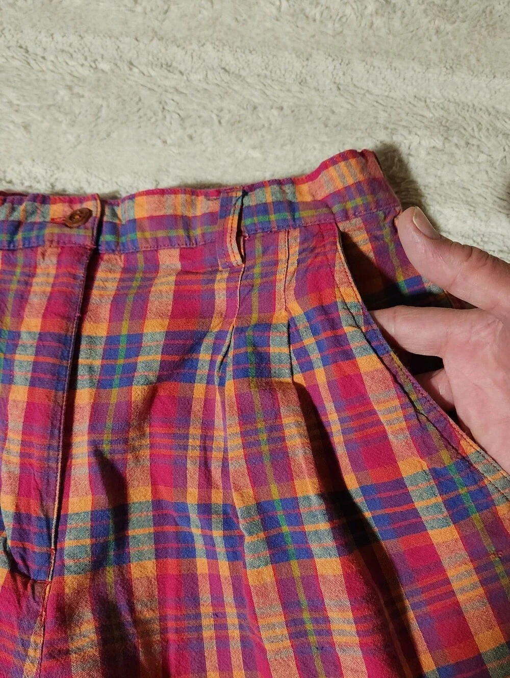 Vtg Karen Scott 90s Plaid Mom Shorts Size 12 Cotton High Waisted Pleated Madras